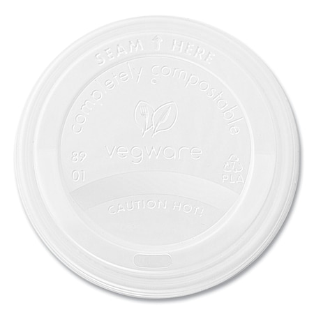 Vegware Hot Cup Lids, Fits 89-Series Hot Cups, White, 1000PK VLID89S